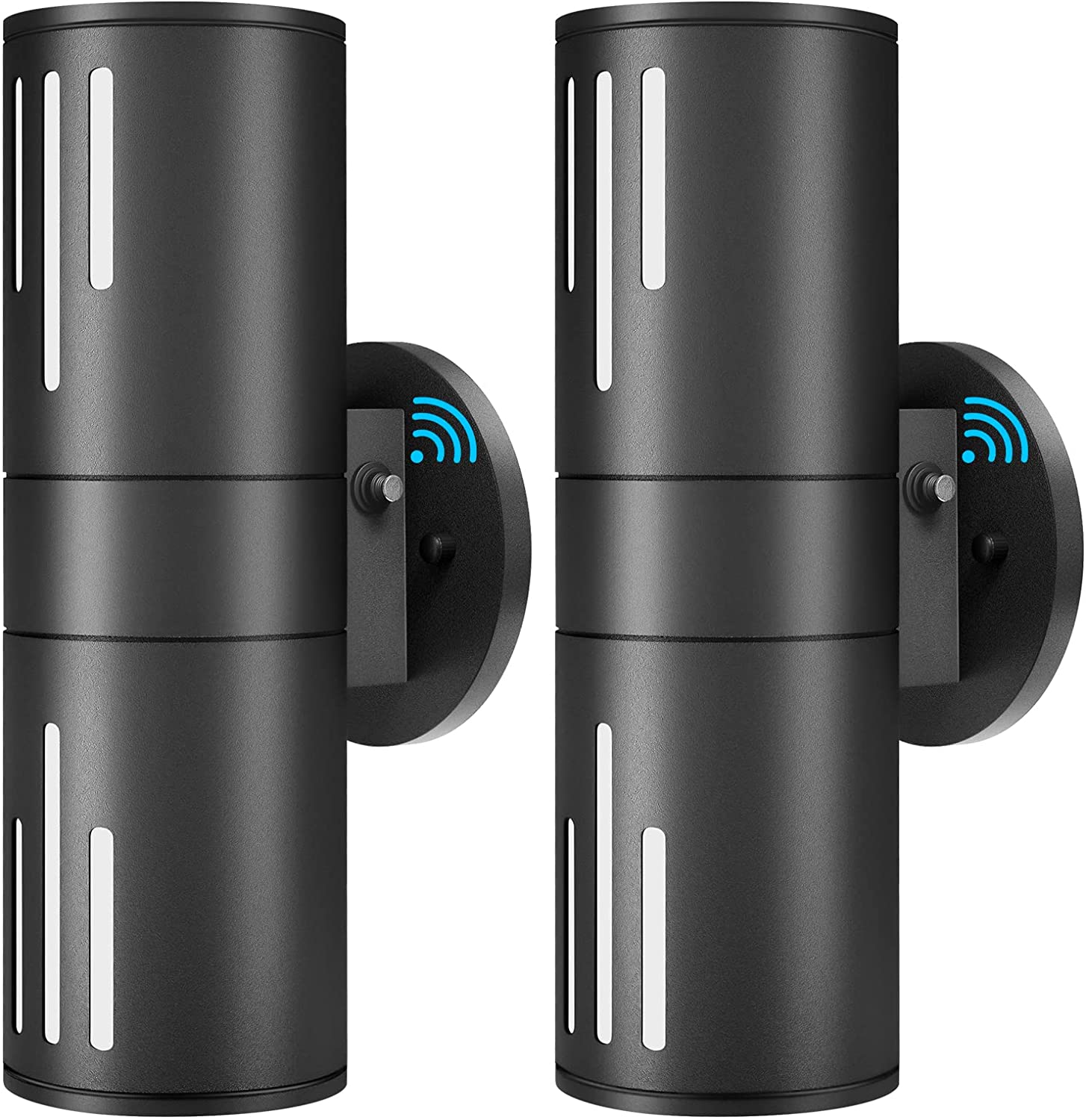 ShineTech 2-Pack Up Down Wall Lights, Dusk to Dawn Sensor Outdoor Wall Sconces, Exterior Wall Lantern Fixture with E26 Base Socket, Round Base, Wall Mount Lights Anti-Rust Waterproof for Garage